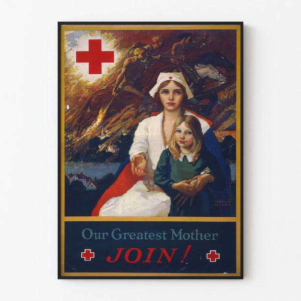 Vintage Poster with Red Cross Theme of Motherhood and Protection