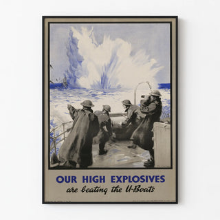 Vintage marine poster of submarine explosion