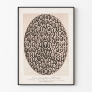 Vintage poster of 100 great historical figures of the American Republic
