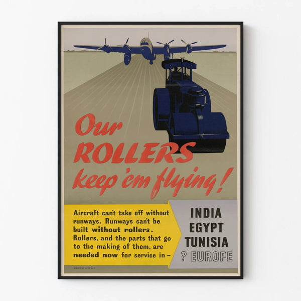 Vintage poster Our Rollers Keep 'Em Flying - Aeronautical wall decoration