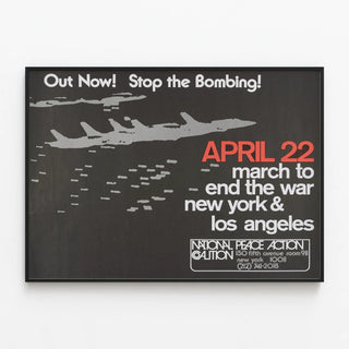 Peaceful Mobilization Poster Stop the Bombing - April 22 — framed artwork on a wall