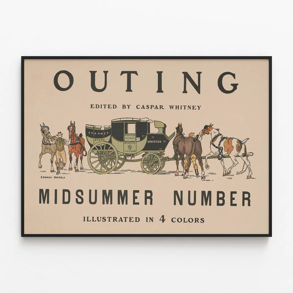 Vintage Poster Outing Midsummer Number by Caspar Whitney — framed artwork on a wall