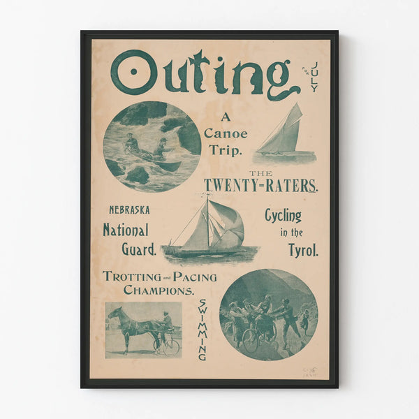 Vintage outdoor activity poster for a July outing