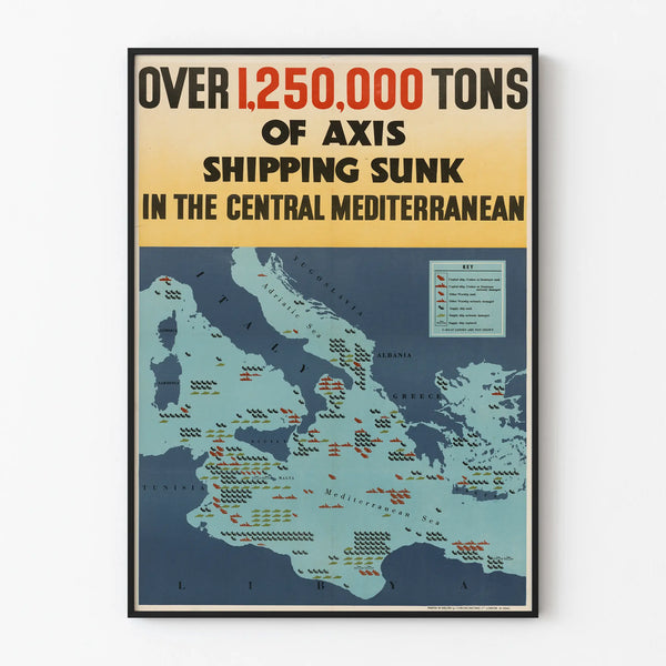 Vintage poster Central Mediterranean: over 1,250,000 tons of Axis ships sunk