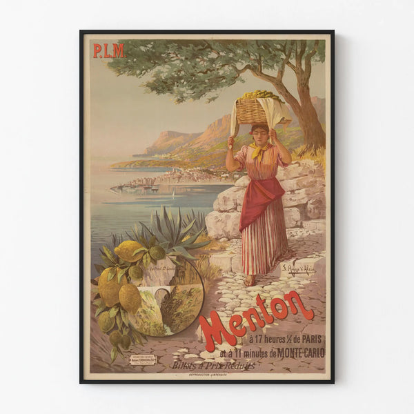 Vintage Menton Poster P.L.M. for wall decoration