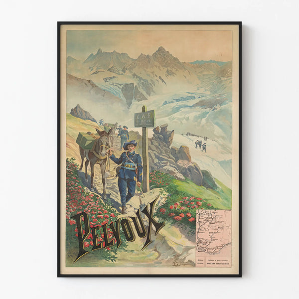 Vintage Pelvoux Poster: Mountain Hiking and Alpine Nature