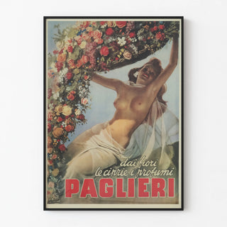 Vintage Poster Paglieri Flowers and Sensual Woman
