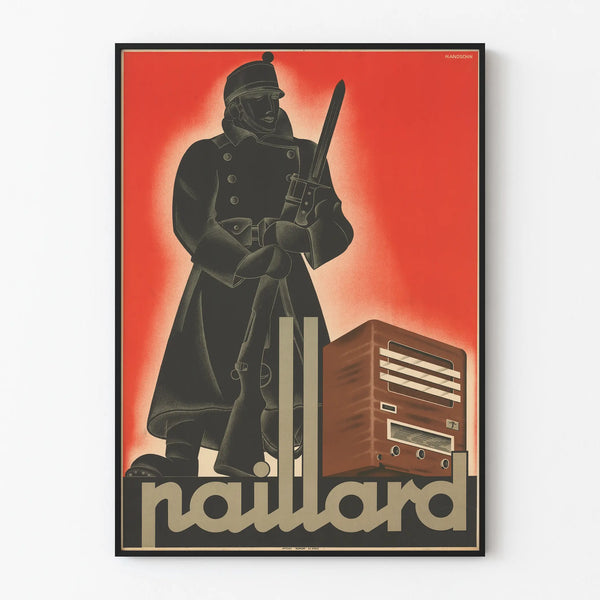 Vintage Paillard poster with soldier and antique radio