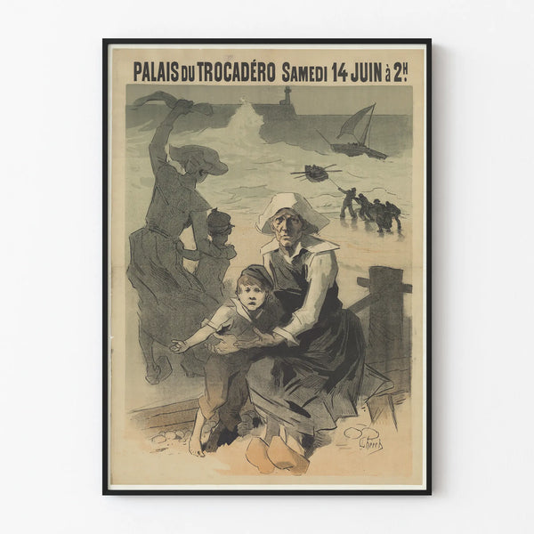 Vintage poster of Palais du Trocadéro, dramatic maritime scene