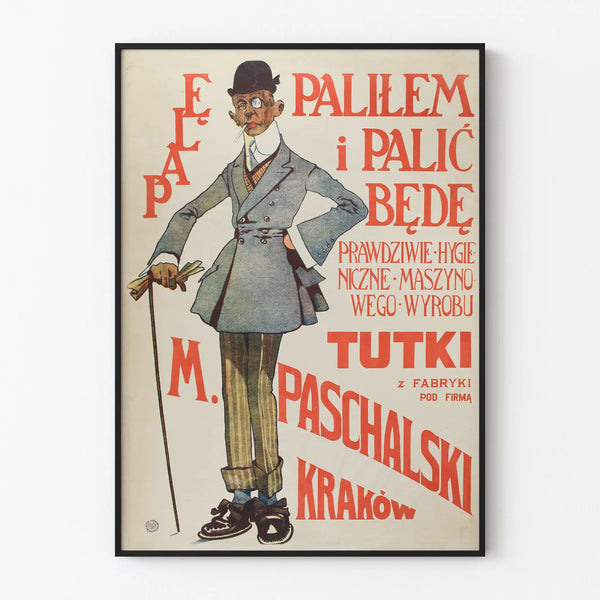 Vintage poster of an elegant man with a cane and monocle