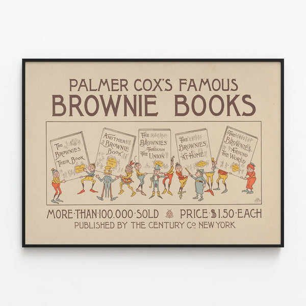 Vintage Poster of Palmer Cox's Famous Brownie Books — framed artwork on a wall