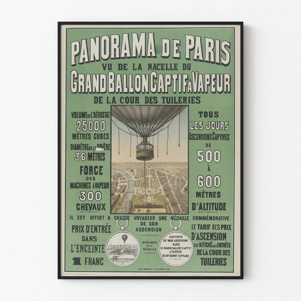 Vintage poster of Paris panorama viewed from the Grand Ballon Captif by steam