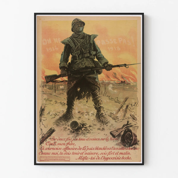 Patriotic Poster of the First World War - Soldier and Message of Resistance