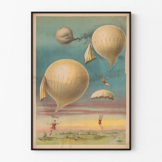 Vintage poster of parachuting and hot air balloons
