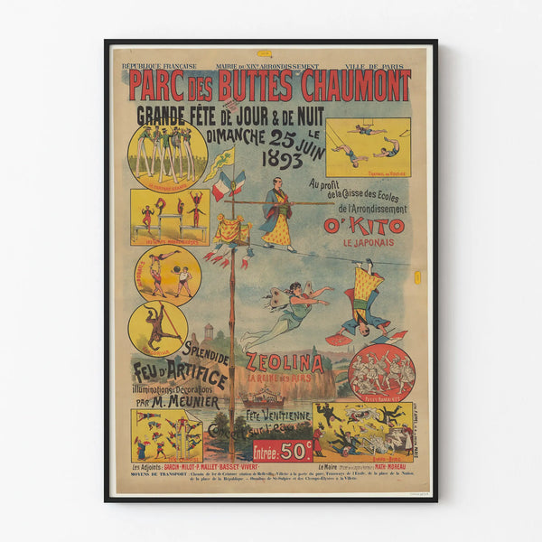 Vintage poster of Parc des Buttes Chaumont celebration 1893