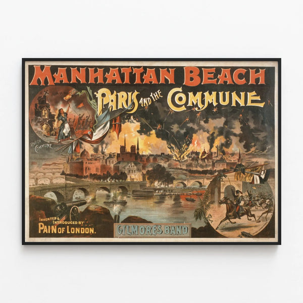 Vintage Manhattan Beach Poster Paris and the Commune — framed artwork on a wall