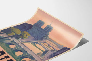 Vintage Paris poster featuring landscape and bridges over the Seine