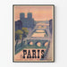 Vintage Paris poster featuring landscape and bridges over the Seine