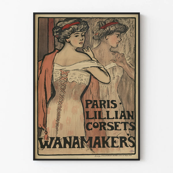 Vintage Paris Poster Lillian Corsets Wanamaker's for Wall Decoration