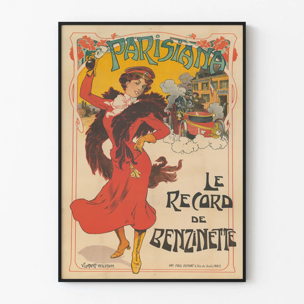 Vintage Parisiana Poster Benzinette Record for Wall Decoration