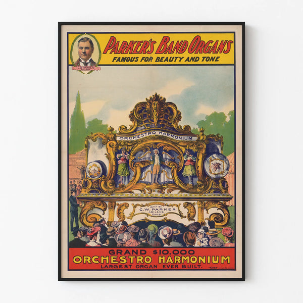Vintage poster of Parker's Band Organs Orchestrion Harmonium