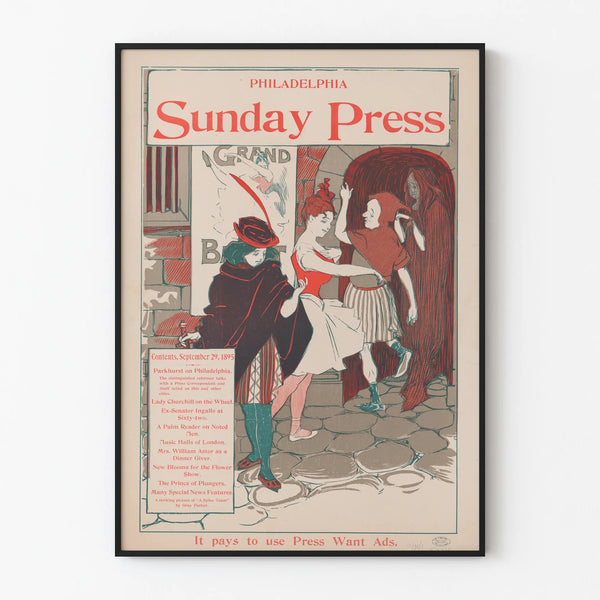 Vintage poster Philadelphia Sunday Press 1895 decorative