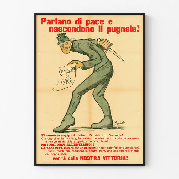 Italian historical poster 'They speak of peace and hide the dagger'