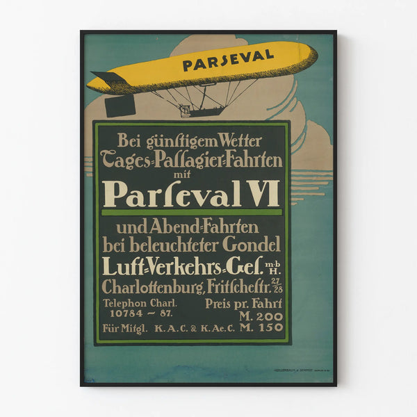 Vintage poster for wall decoration featuring Parseval VI dirigible