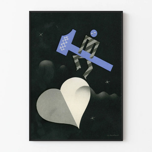Modern artistic poster of a character and abstract heart