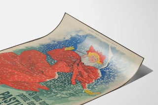 Vintage poster of Pastilles Géraudel featuring a woman with a red umbrella