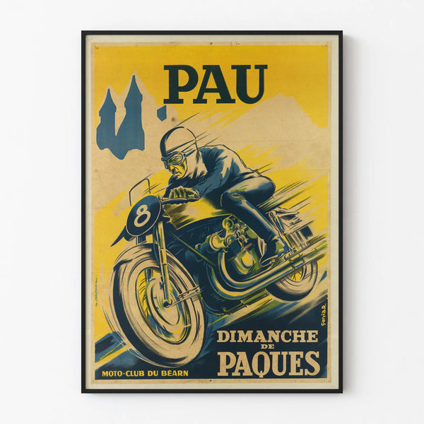 Vintage poster of the Béarn motorcycle club Pau Easter Sunday
