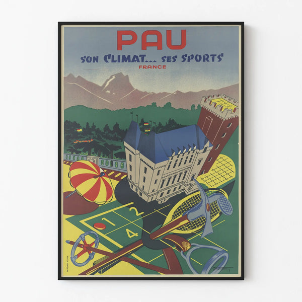 Vintage poster Pau its climate and sports - Retro wall decoration France
