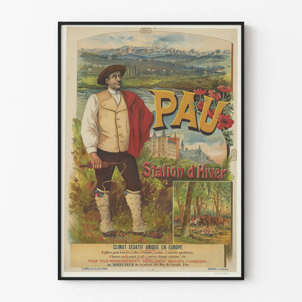 Vintage poster of Pau Winter Station with calming climate, Europe