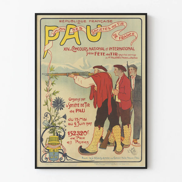 Vintage poster of the Pau shooting competition 1907 wall decoration