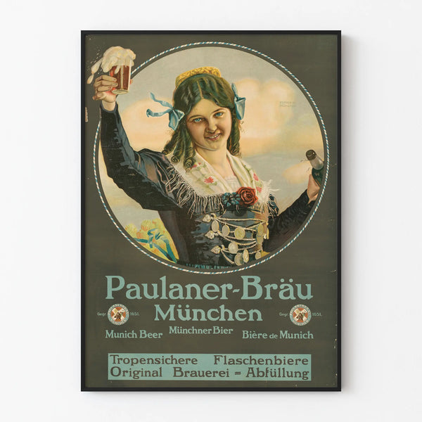 Vintage poster of Paulaner-Bräu Munich beer - Retro wall decoration