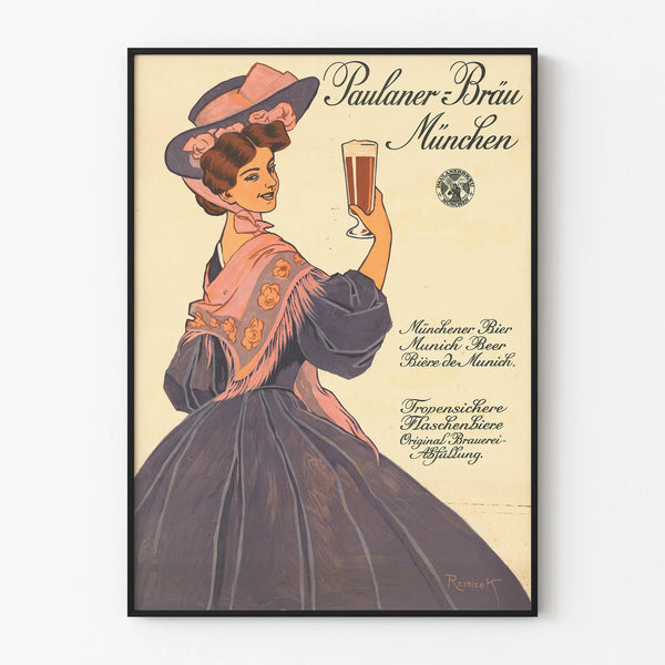 Vintage Poster Paulaner Bräu Munich - Bavarian Beer Wall Decoration