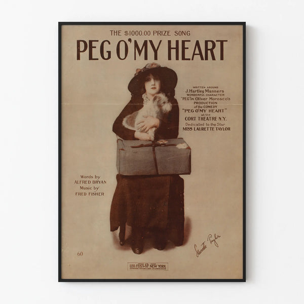 Vintage poster 'Peg O'My Heart' with portrait and antique writing