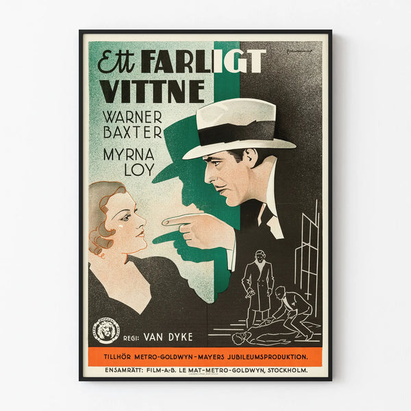 Vintage film poster Ett Farligt Vittne - Retro wall decoration