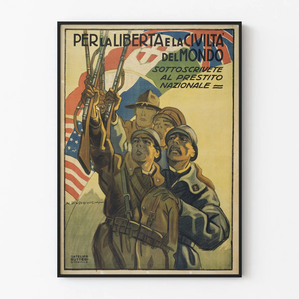 Vintage military propaganda poster for freedom and civilization of the world