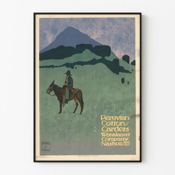 Vintage decorative poster Peruvian Cotton Carders on horseback