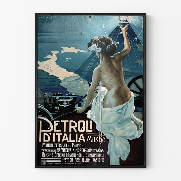 Vintage Petrol Poster of Italy Milan for Industrial Wall Decoration