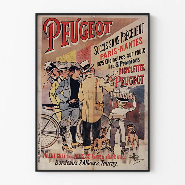 Vintage poster Peugeot Paris-Nantes cycling success
