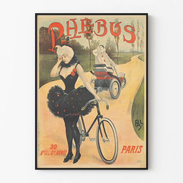 Vintage Poster Phebus Paris Cycling and Clown on Old Car