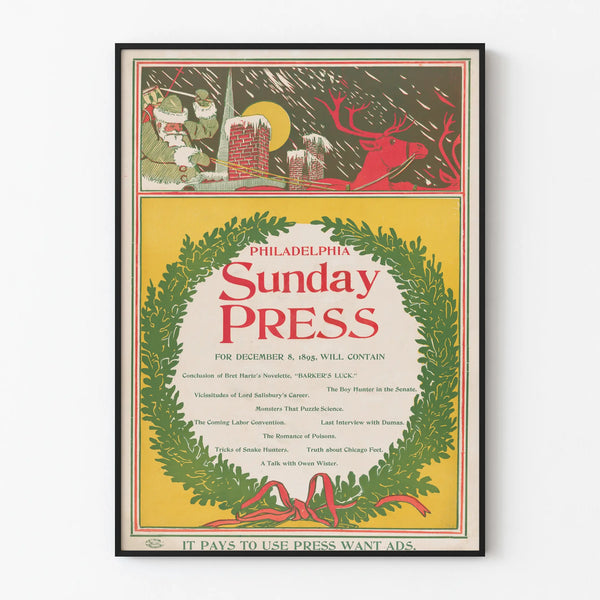 Vintage Philadelphia Sunday Press Poster December 1895 - Retro Wall Decoration
