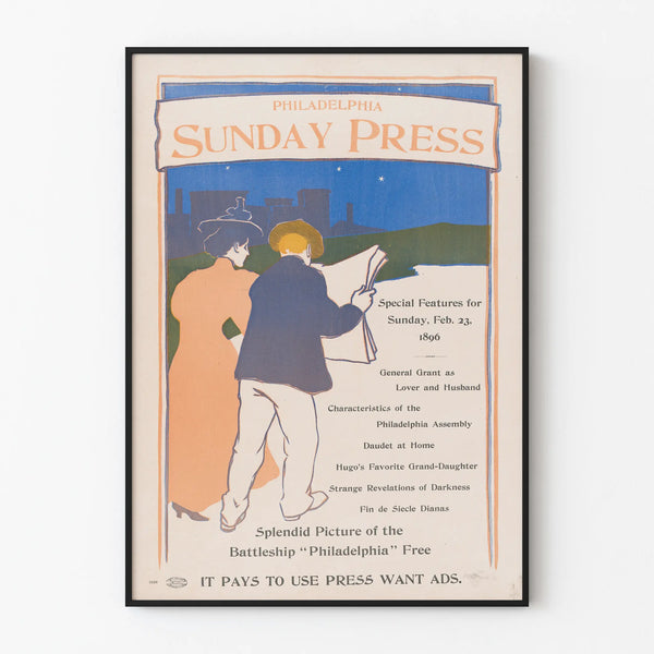 Vintage Philadelphia Sunday Press 1896 Poster - Retro Wall Decoration