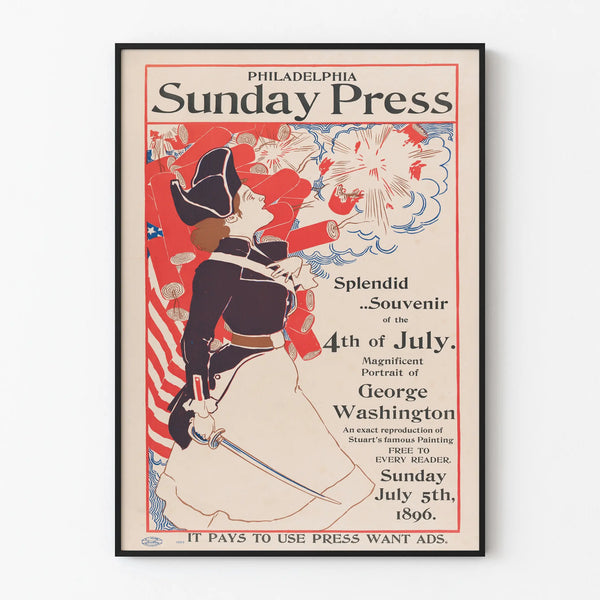 Vintage Poster Philadelphia Sunday Press 1896 - Patriotic Wall Decoration