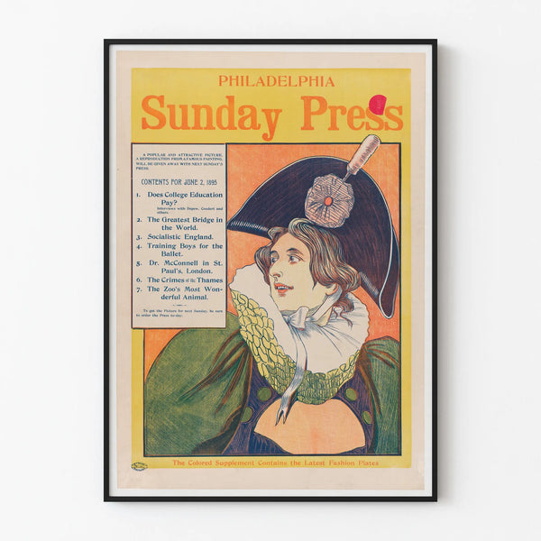 Vintage Philadelphia Sunday Press 1895 Poster for Wall Decoration