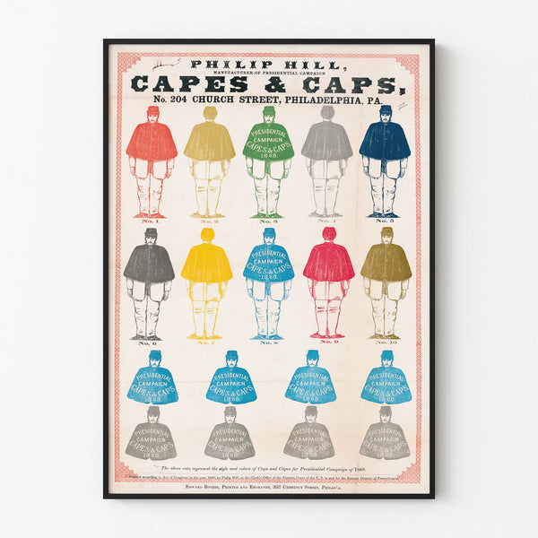 Vintage campaign poster 1868 - Colorful capes and caps - Philadelphia