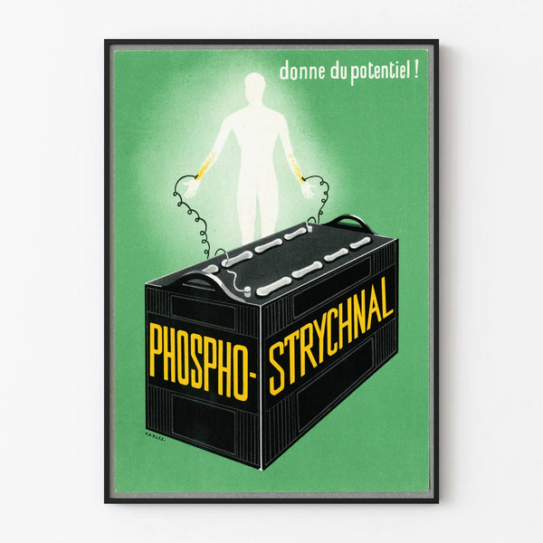 Vintage poster of Phospho-Strychnal battery for wall decoration
