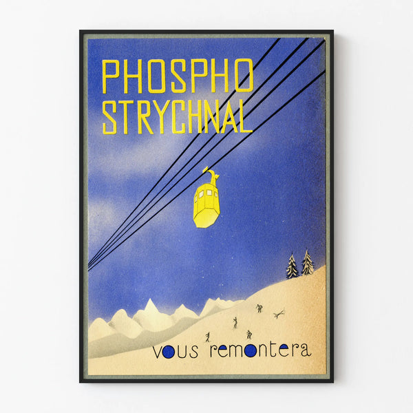 Vintage Phosphorescent Poster of Strychnal Mountain Cable Car